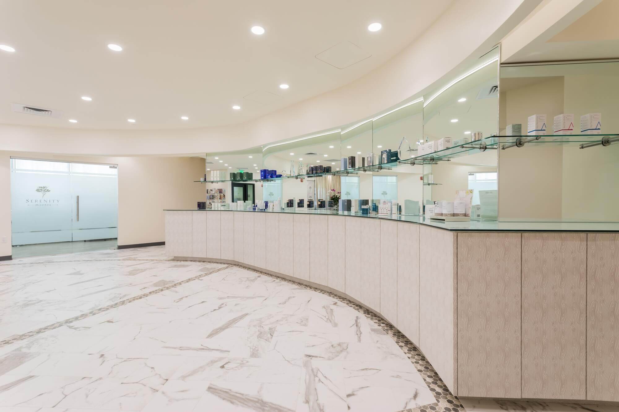 A large room in serinity med spa in Burlingame having white color ceiling after renovation
