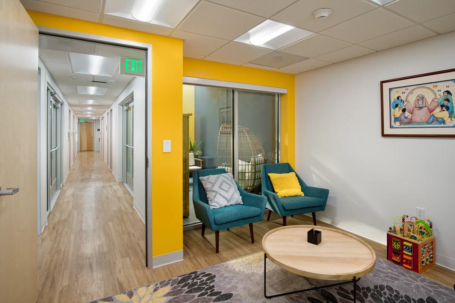 two plush chairs and a table in RYSE legacy building richmond san francisco