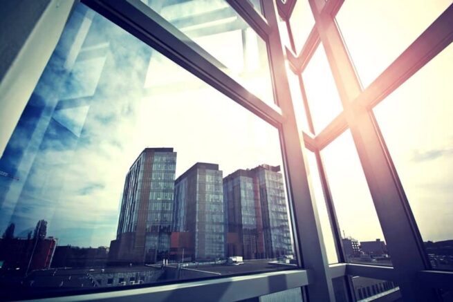 large glass window seeing building