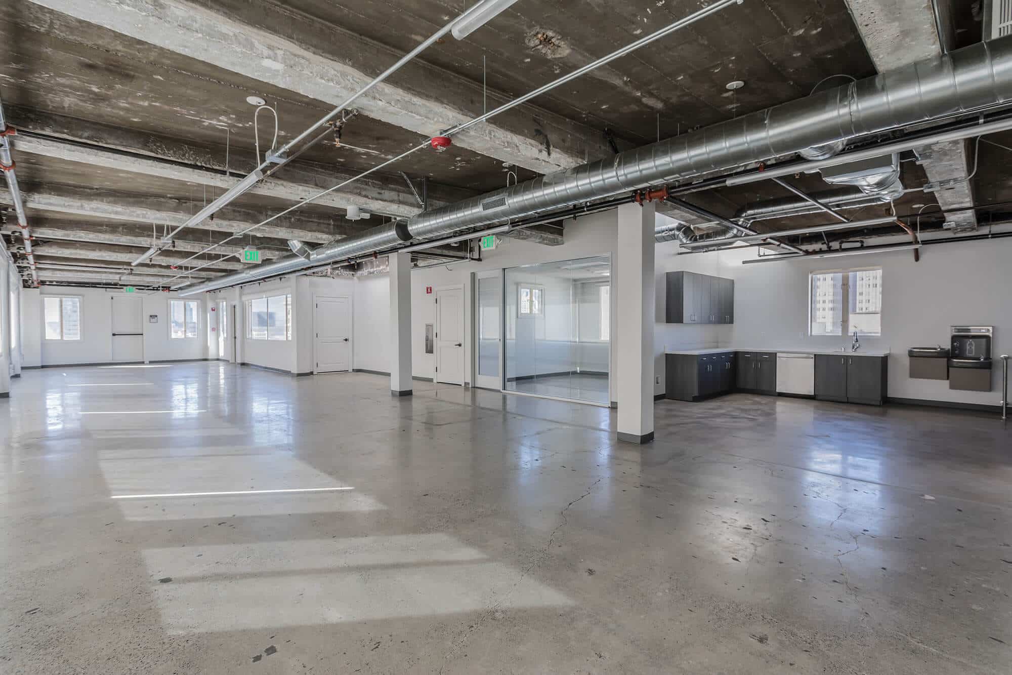 shining floor on 9th floor, 445 bush street with glass door and window