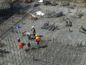 Engineers working at a ground up commercial construction project