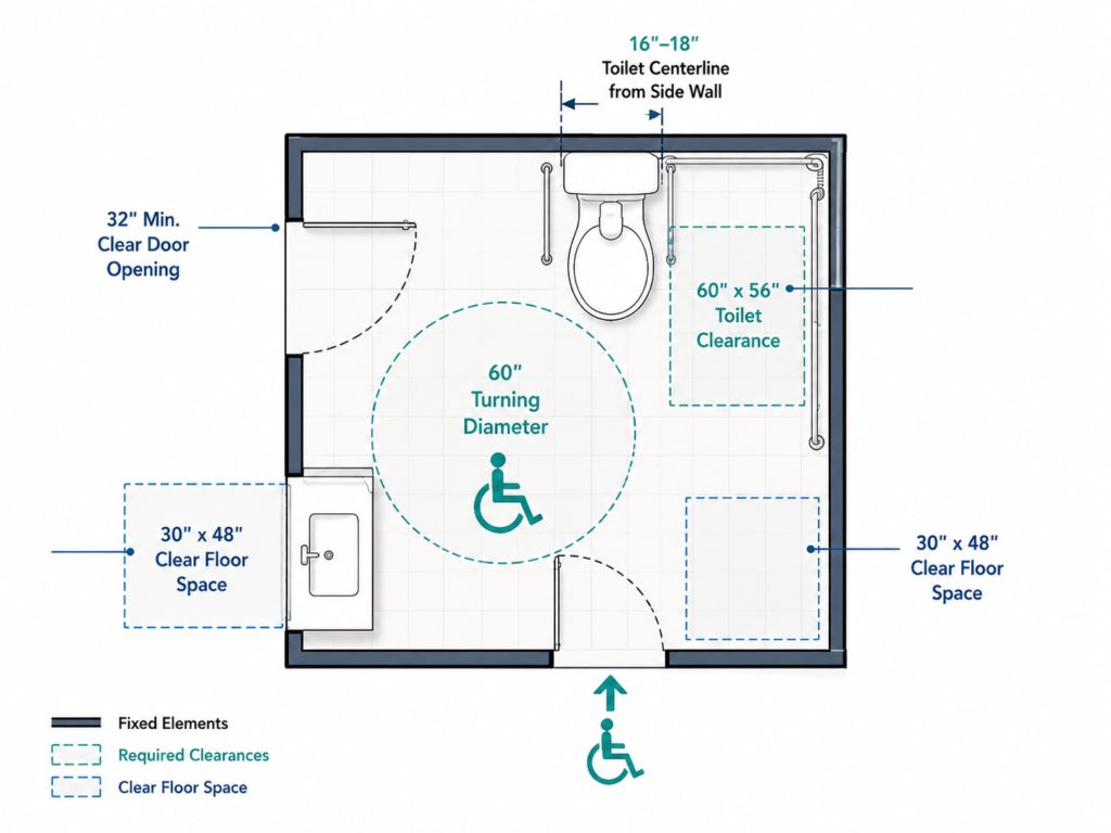Master floor plan of ADA restroom