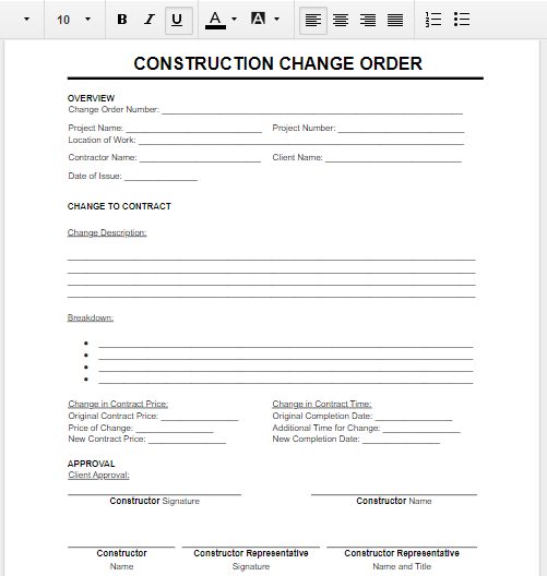 change order form template