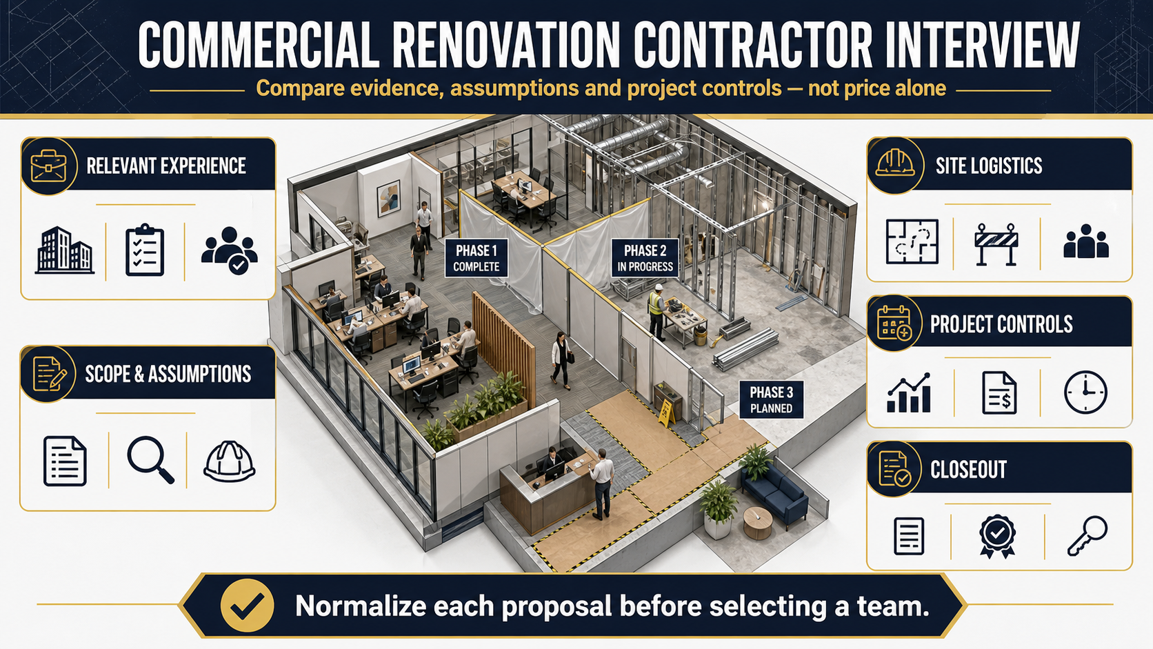 Commercial Renovation Contractor Interview Framework Commercial renovation contractor interview framework comparing experience, scope, logistics, project controls and closeout