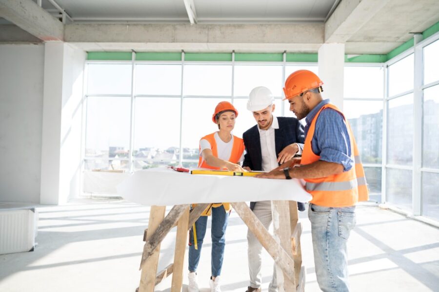 construction contractor with the team discussing