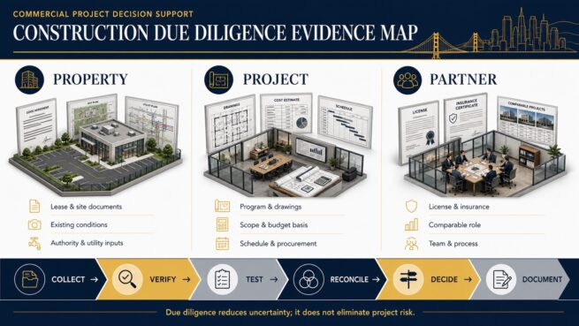 Construction due diligence evidence map for property, project and partner review