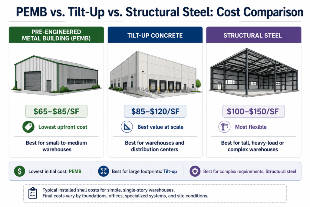Pre-Engineered Metal, Tilt-Up or Structural Steel Cost Comparison