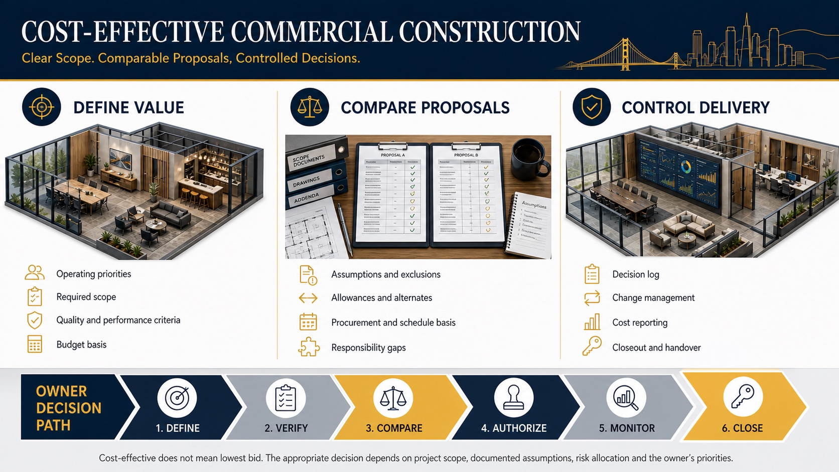 Cost-Effective Commercial Construction Decision Map Cost-effective commercial construction map covering value definition, proposal comparison and delivery controls