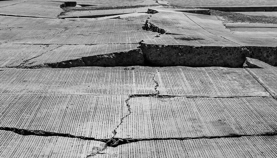 crack in concrete road because of earthquake