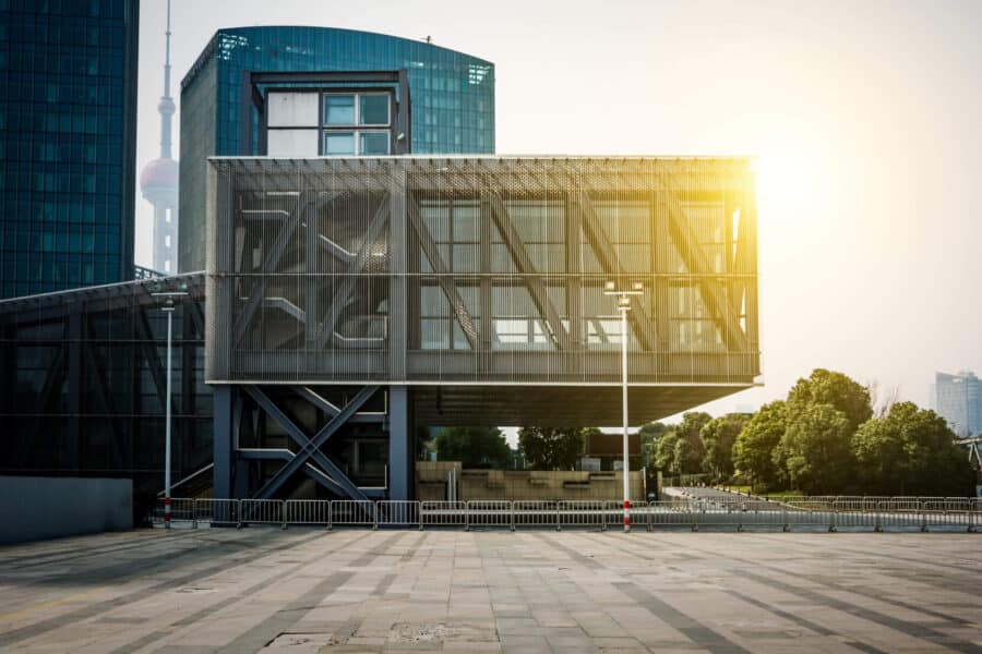 Front look of an industrial office building.