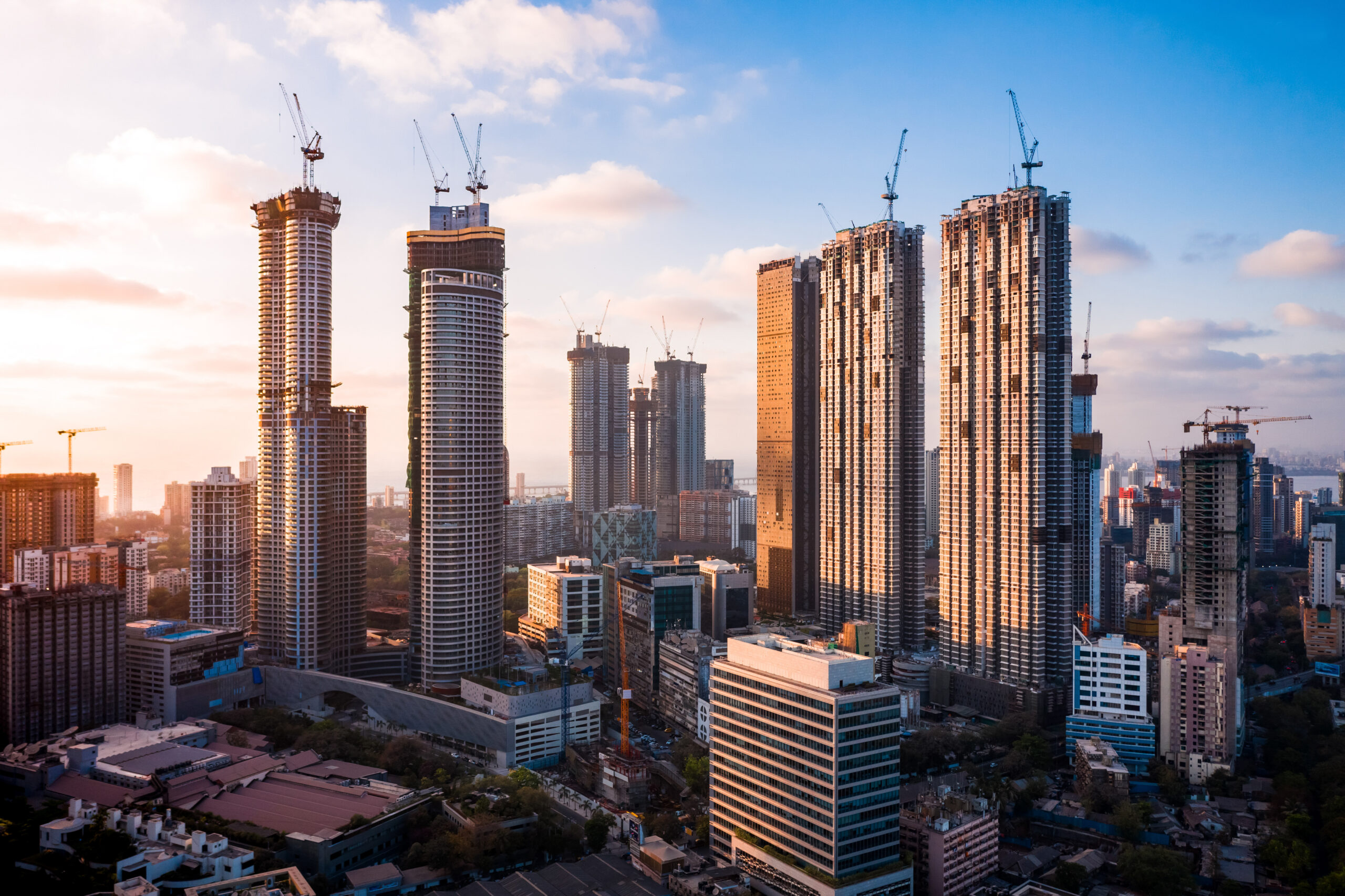 Skyscrapers built using modern methods of construction.