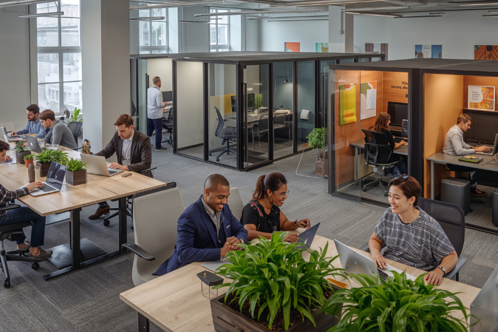 employees working in an office space