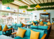 yellow and turquoise restaurant design