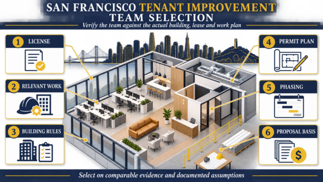 San Francisco Tenant Improvement Team Selection San Francisco tenant improvement team selection framework covering license, relevant work, building rules, permits, phasing and proposal basis