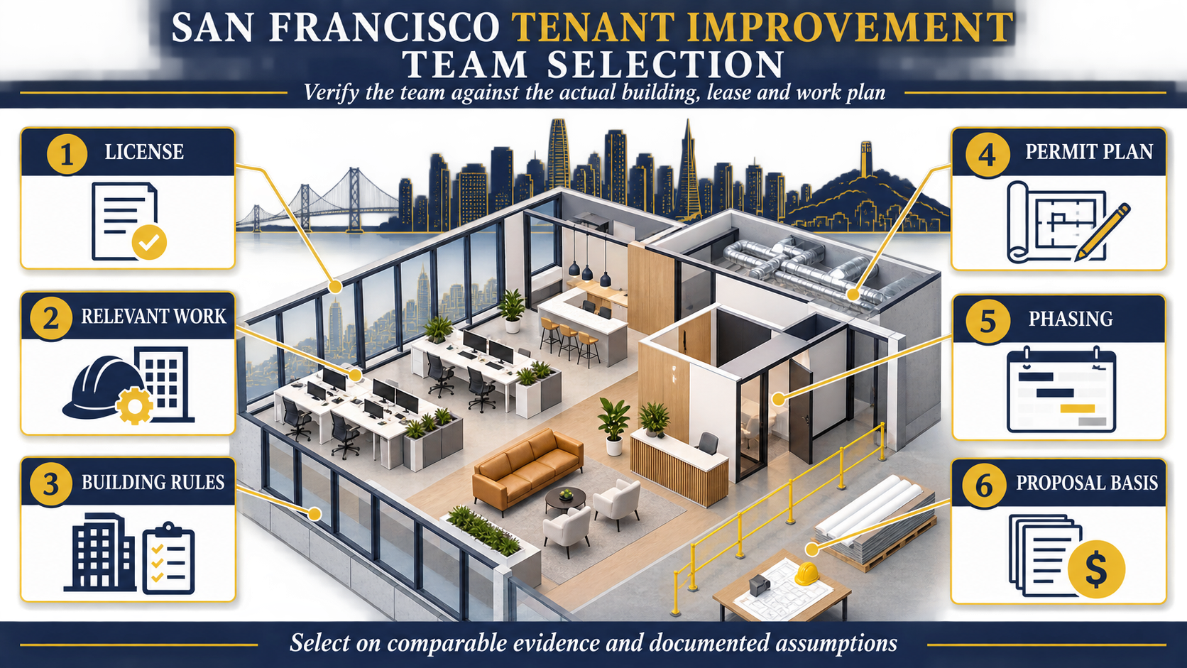 San Francisco Tenant Improvement Team Selection San Francisco tenant improvement team selection framework covering license, relevant work, building rules, permits, phasing and proposal basis
