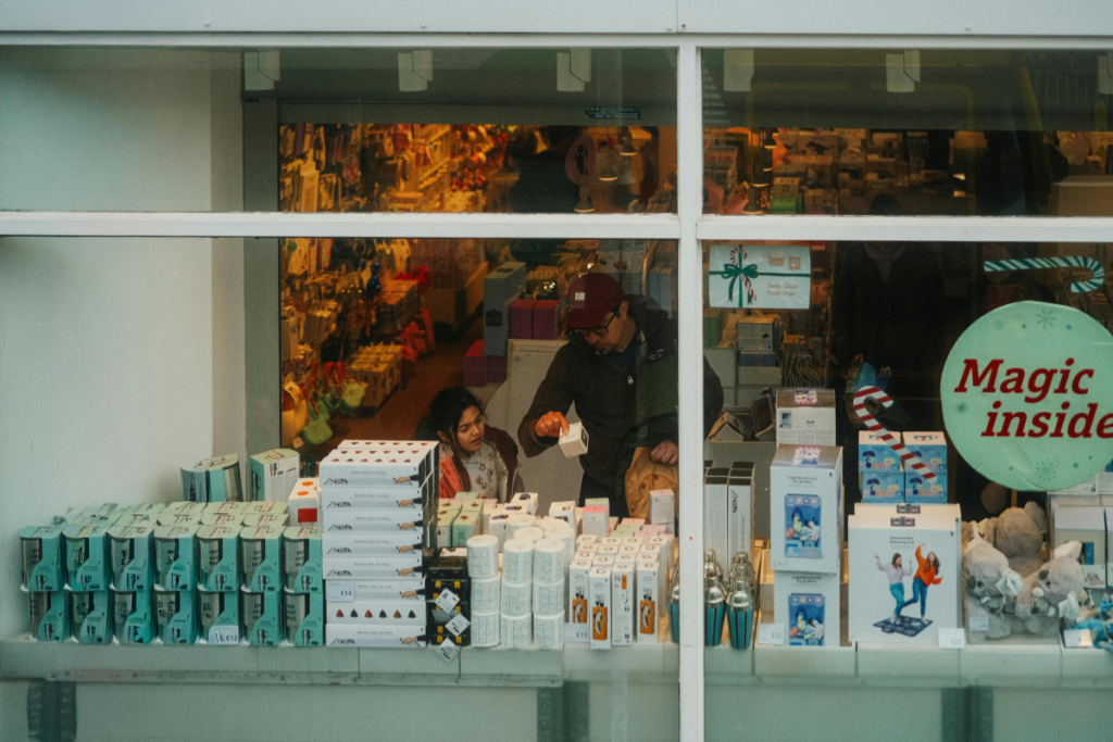 a retail shop with a storefront signage