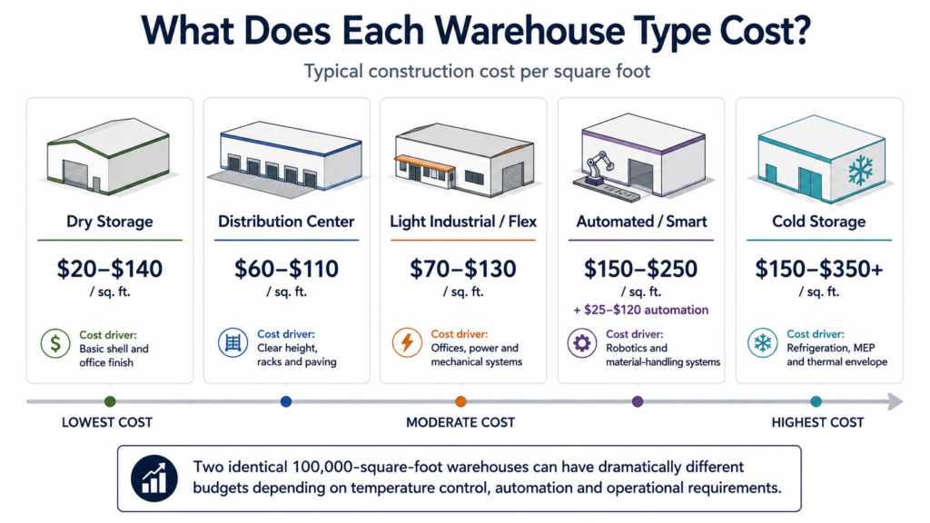 warehouse construction costs per square foot by building type